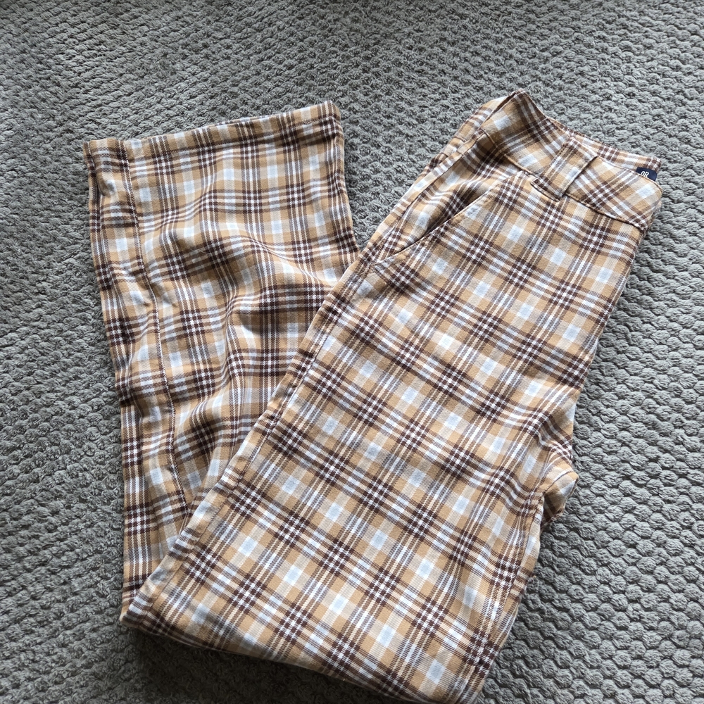 Hollister Brown and Cream Plaid High-Rise Baggy Pants